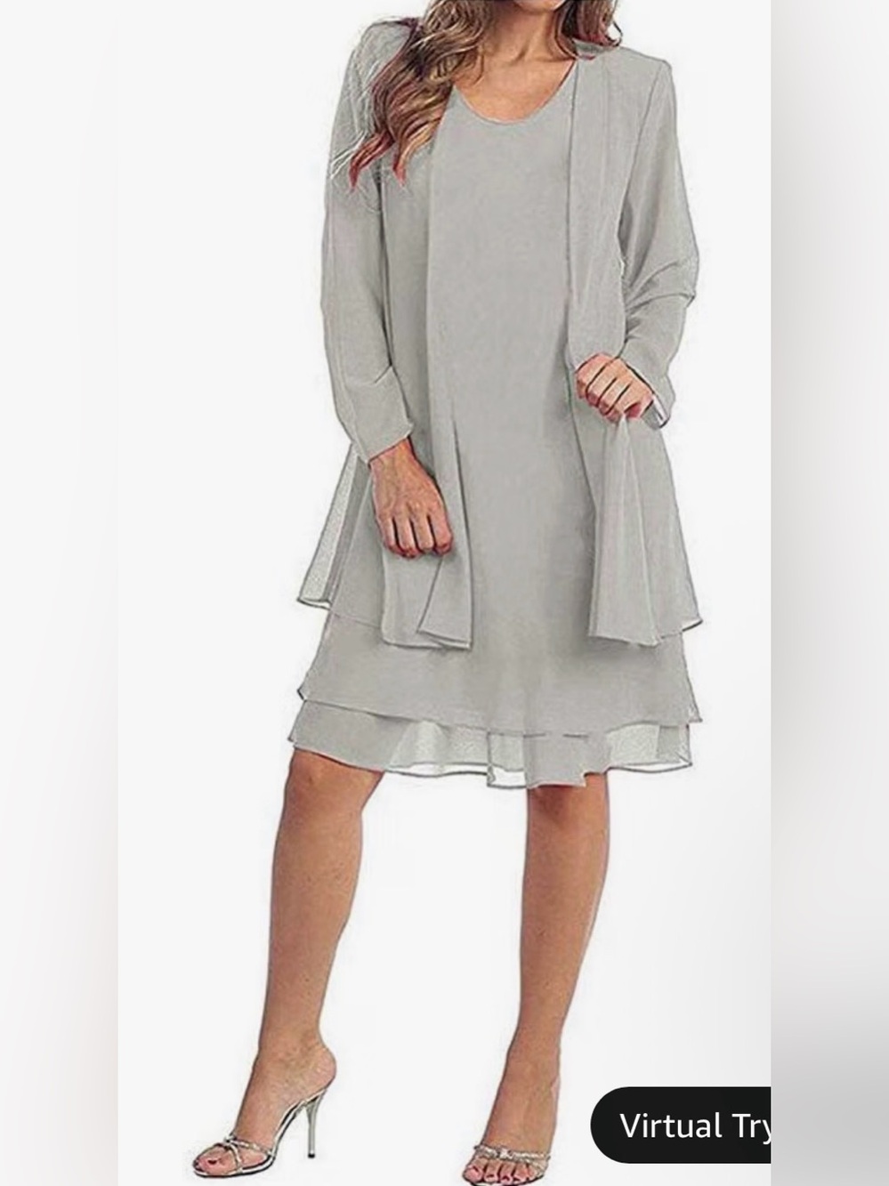Light Gray Layered Chiffon Robe Dress Set - Women's